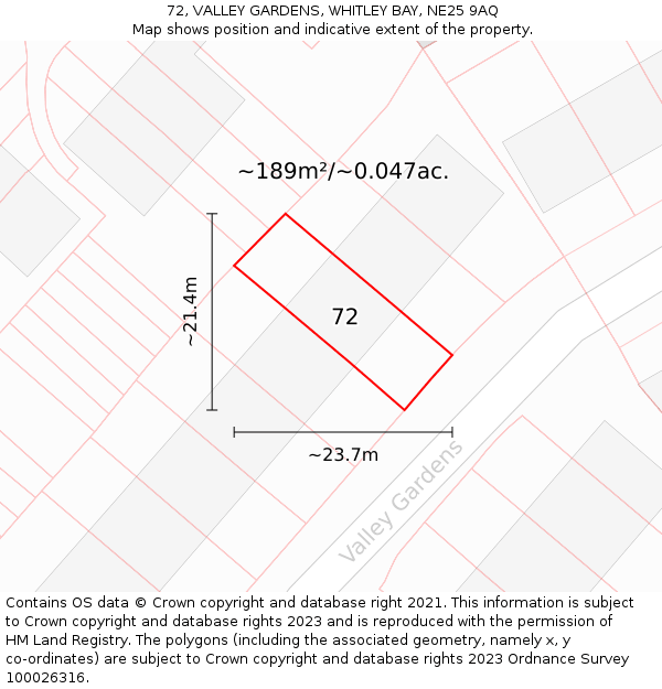 72, VALLEY GARDENS, WHITLEY BAY, NE25 9AQ: Plot and title map