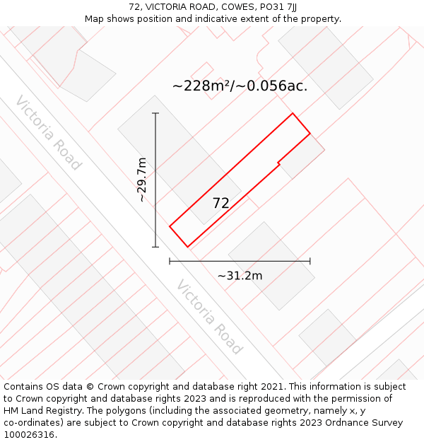 72, VICTORIA ROAD, COWES, PO31 7JJ: Plot and title map