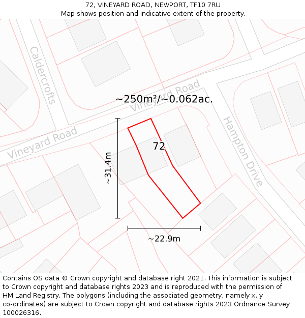 72, VINEYARD ROAD, NEWPORT, TF10 7RU: Plot and title map