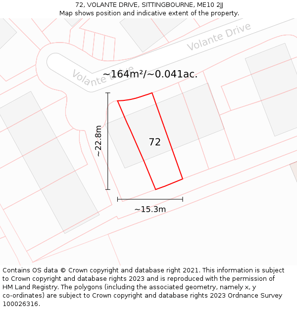 72, VOLANTE DRIVE, SITTINGBOURNE, ME10 2JJ: Plot and title map