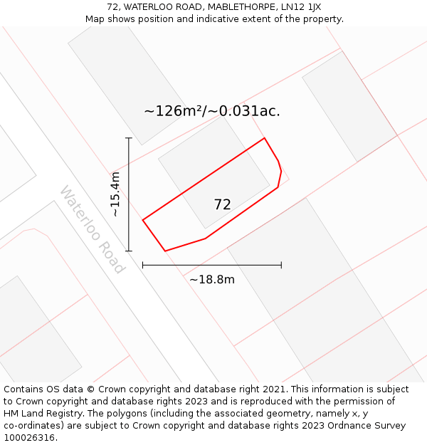 72, WATERLOO ROAD, MABLETHORPE, LN12 1JX: Plot and title map