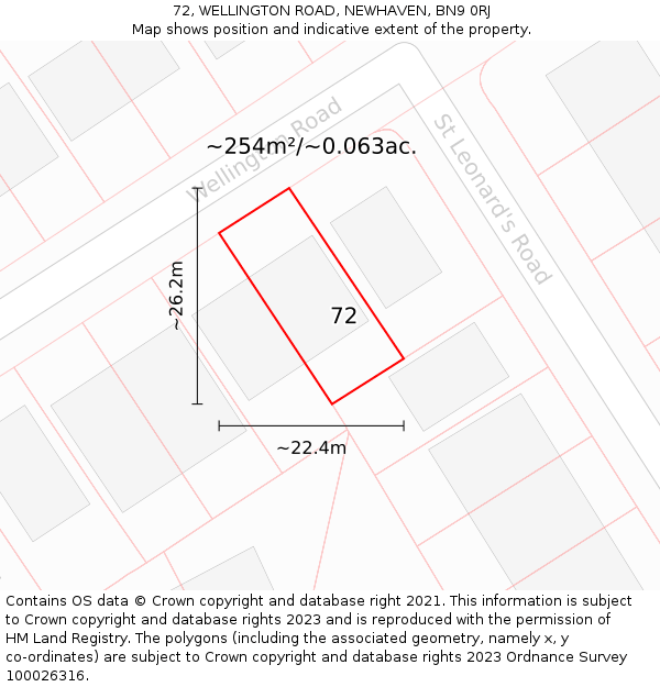 72, WELLINGTON ROAD, NEWHAVEN, BN9 0RJ: Plot and title map