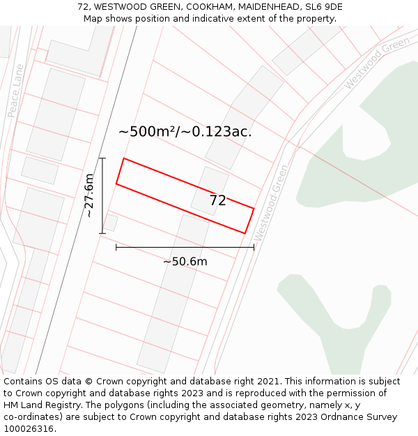 72, WESTWOOD GREEN, COOKHAM, MAIDENHEAD, SL6 9DE: Plot and title map