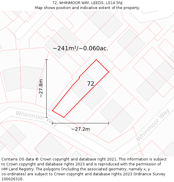 72, WHINMOOR WAY, LEEDS, LS14 5NJ: Plot and title map