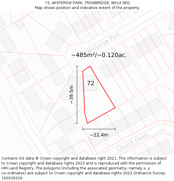 72, WHITEROW PARK, TROWBRIDGE, BA14 0EQ: Plot and title map