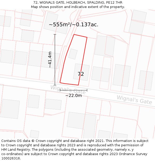 72, WIGNALS GATE, HOLBEACH, SPALDING, PE12 7HR: Plot and title map