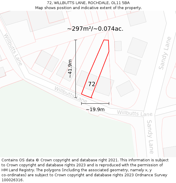 72, WILLBUTTS LANE, ROCHDALE, OL11 5BA: Plot and title map