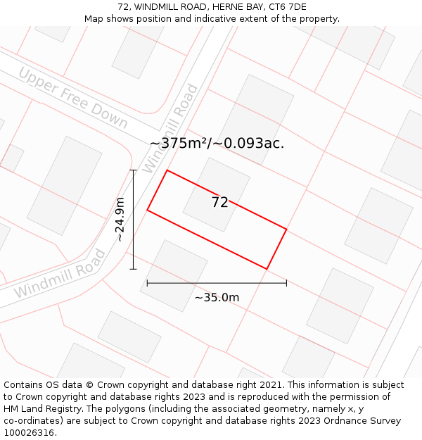 72, WINDMILL ROAD, HERNE BAY, CT6 7DE: Plot and title map