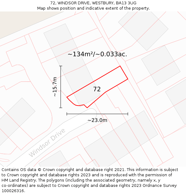 72, WINDSOR DRIVE, WESTBURY, BA13 3UG: Plot and title map