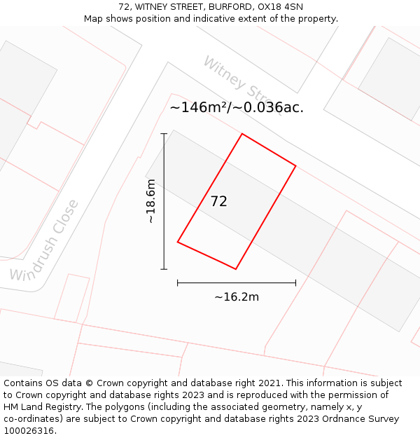 72, WITNEY STREET, BURFORD, OX18 4SN: Plot and title map