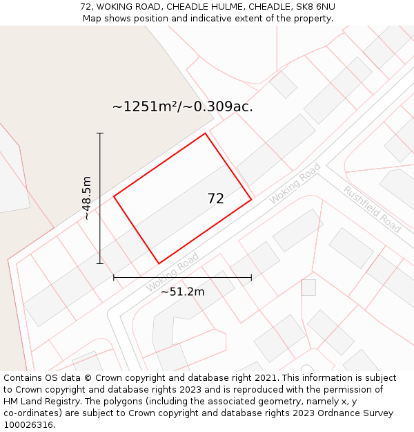 72, WOKING ROAD, CHEADLE HULME, CHEADLE, SK8 6NU: Plot and title map