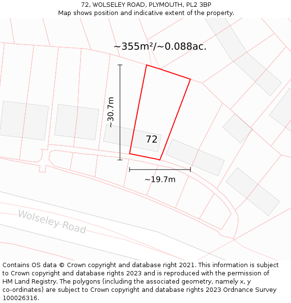 72, WOLSELEY ROAD, PLYMOUTH, PL2 3BP: Plot and title map