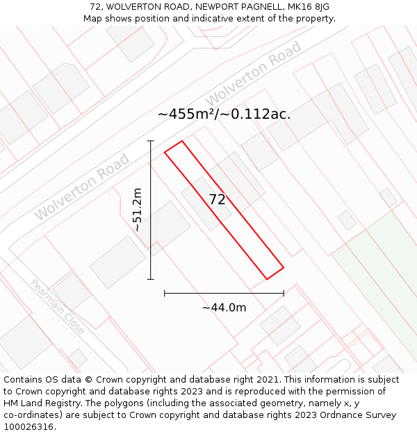 72, WOLVERTON ROAD, NEWPORT PAGNELL, MK16 8JG: Plot and title map