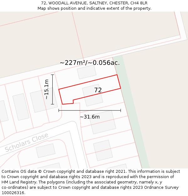 72, WOODALL AVENUE, SALTNEY, CHESTER, CH4 8LR: Plot and title map