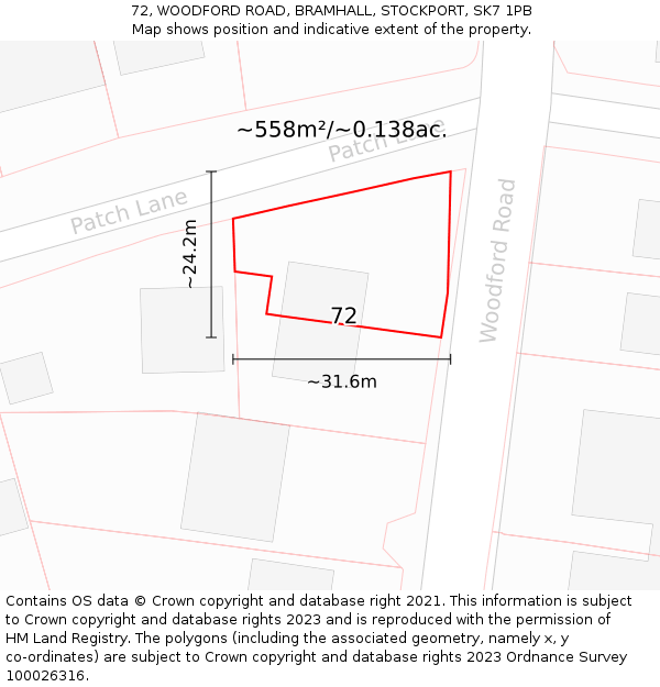 72, WOODFORD ROAD, BRAMHALL, STOCKPORT, SK7 1PB: Plot and title map