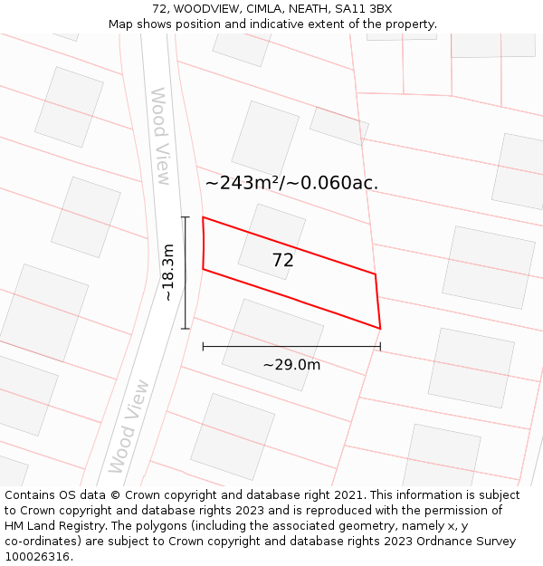 72, WOODVIEW, CIMLA, NEATH, SA11 3BX: Plot and title map