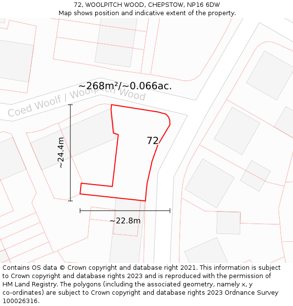 72, WOOLPITCH WOOD, CHEPSTOW, NP16 6DW: Plot and title map