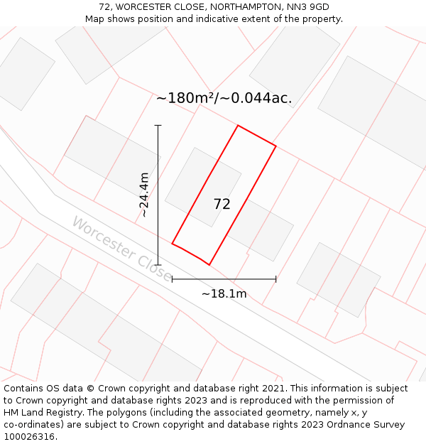 72, WORCESTER CLOSE, NORTHAMPTON, NN3 9GD: Plot and title map