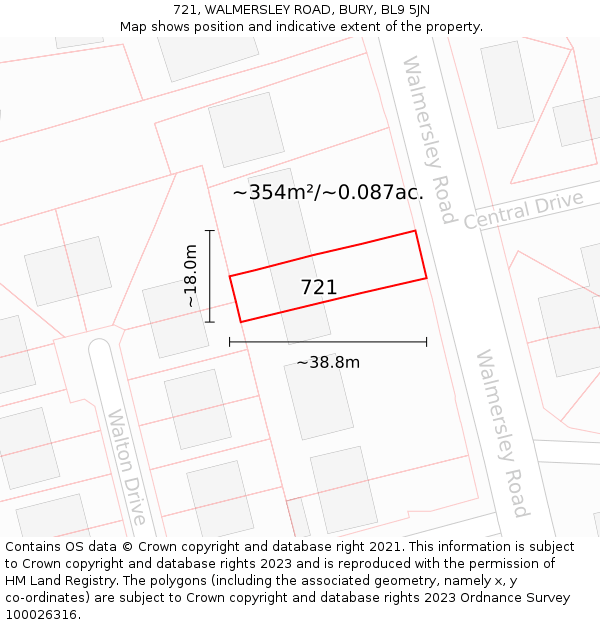 721, WALMERSLEY ROAD, BURY, BL9 5JN: Plot and title map