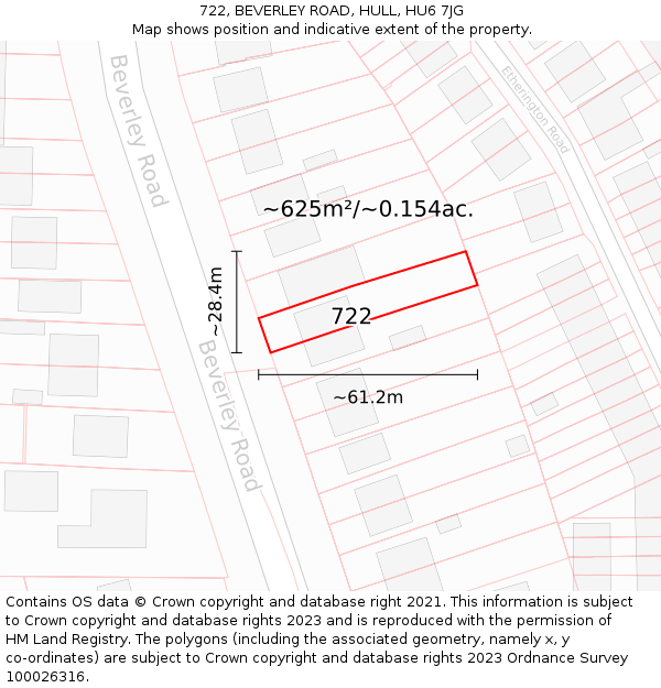 722, BEVERLEY ROAD, HULL, HU6 7JG: Plot and title map