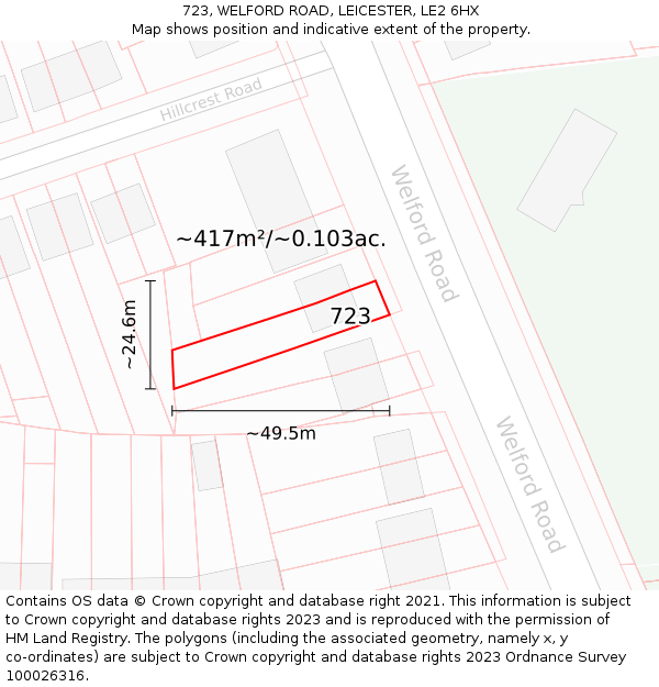 723, WELFORD ROAD, LEICESTER, LE2 6HX: Plot and title map