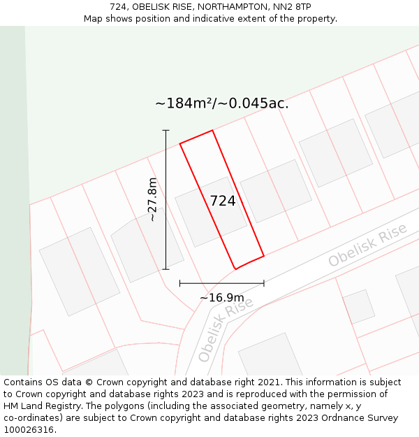 724, OBELISK RISE, NORTHAMPTON, NN2 8TP: Plot and title map