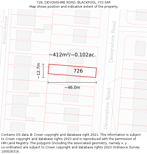 726, DEVONSHIRE ROAD, BLACKPOOL, FY2 0AP: Plot and title map