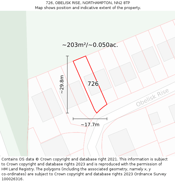 726, OBELISK RISE, NORTHAMPTON, NN2 8TP: Plot and title map