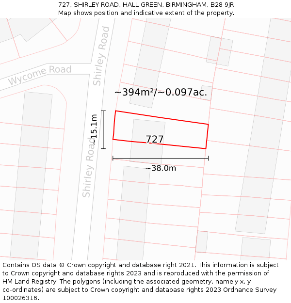 727, SHIRLEY ROAD, HALL GREEN, BIRMINGHAM, B28 9JR: Plot and title map