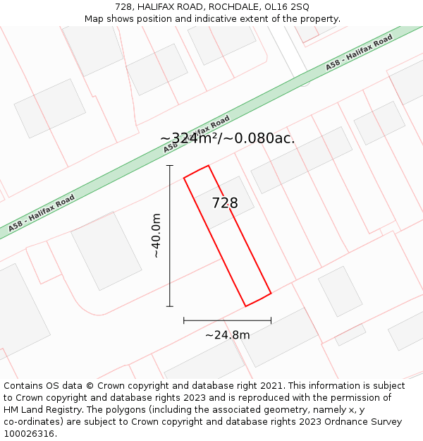 728, HALIFAX ROAD, ROCHDALE, OL16 2SQ: Plot and title map