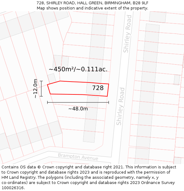 728, SHIRLEY ROAD, HALL GREEN, BIRMINGHAM, B28 9LF: Plot and title map