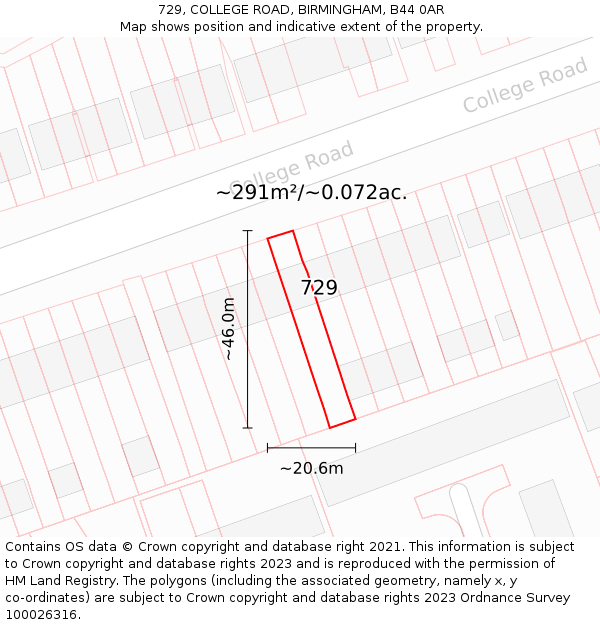 729, COLLEGE ROAD, BIRMINGHAM, B44 0AR: Plot and title map