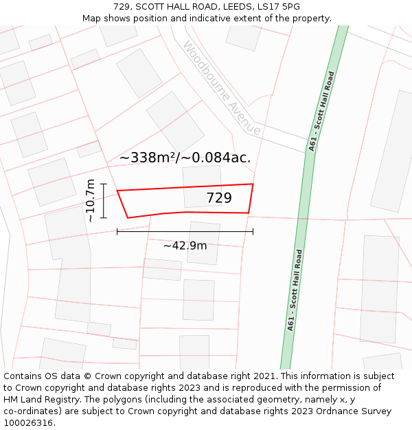 729, SCOTT HALL ROAD, LEEDS, LS17 5PG: Plot and title map