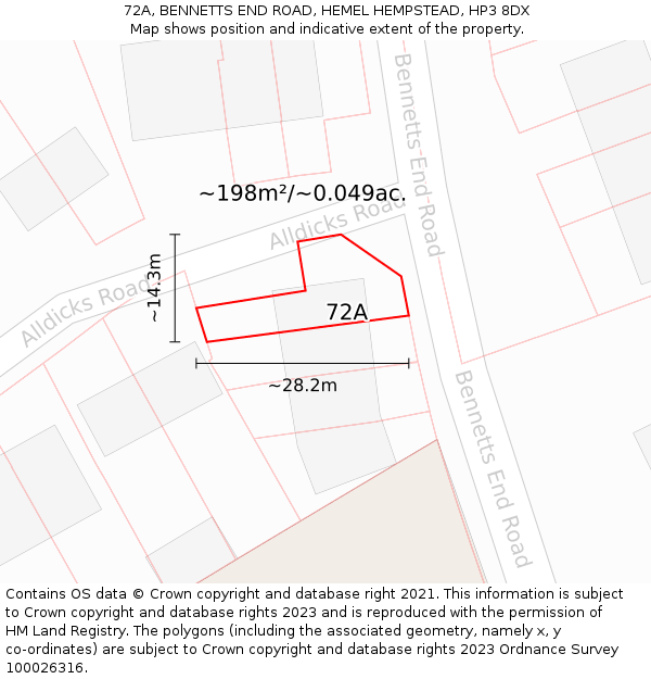 72A, BENNETTS END ROAD, HEMEL HEMPSTEAD, HP3 8DX: Plot and title map