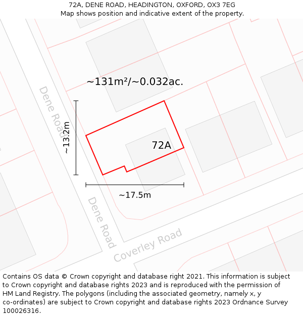 72A, DENE ROAD, HEADINGTON, OXFORD, OX3 7EG: Plot and title map