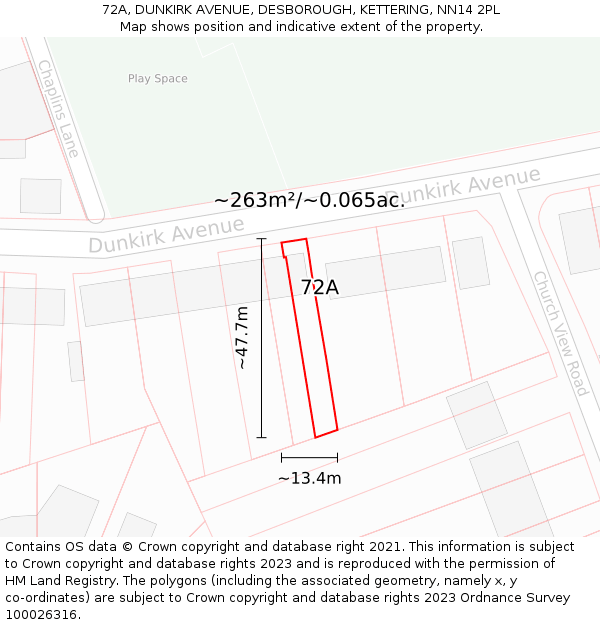 72A, DUNKIRK AVENUE, DESBOROUGH, KETTERING, NN14 2PL: Plot and title map