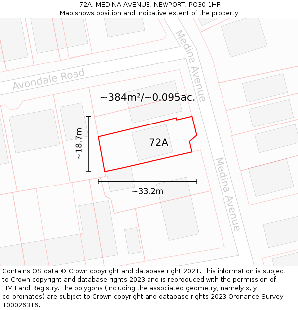 72A, MEDINA AVENUE, NEWPORT, PO30 1HF: Plot and title map