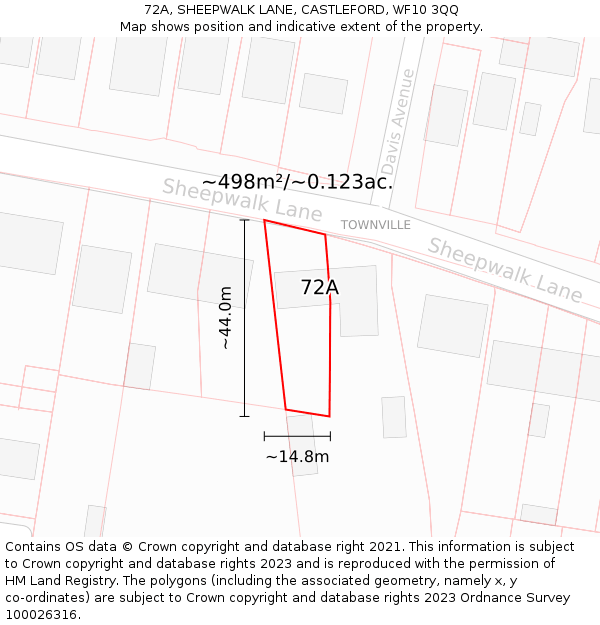 72A, SHEEPWALK LANE, CASTLEFORD, WF10 3QQ: Plot and title map