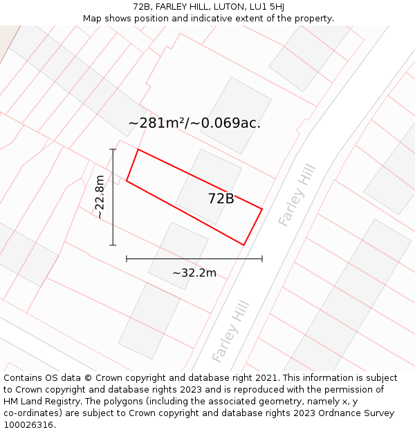 72B, FARLEY HILL, LUTON, LU1 5HJ: Plot and title map