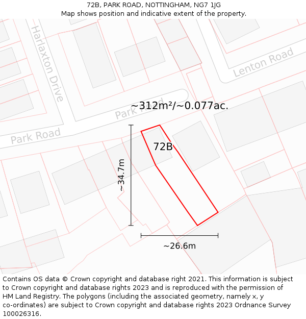 72B, PARK ROAD, NOTTINGHAM, NG7 1JG: Plot and title map