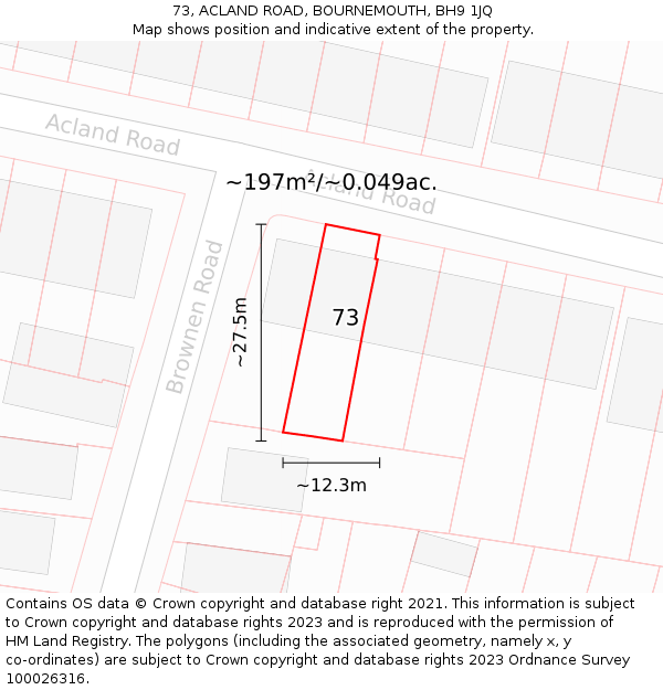 73, ACLAND ROAD, BOURNEMOUTH, BH9 1JQ: Plot and title map