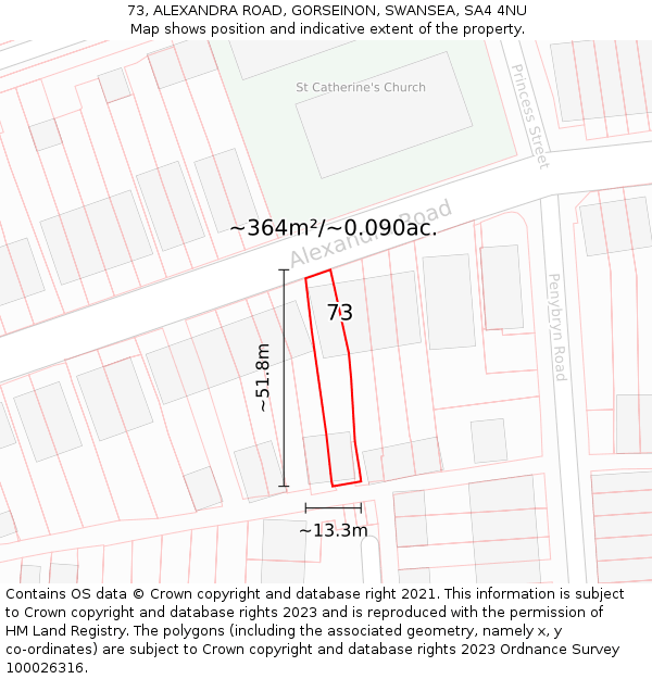 73, ALEXANDRA ROAD, GORSEINON, SWANSEA, SA4 4NU: Plot and title map