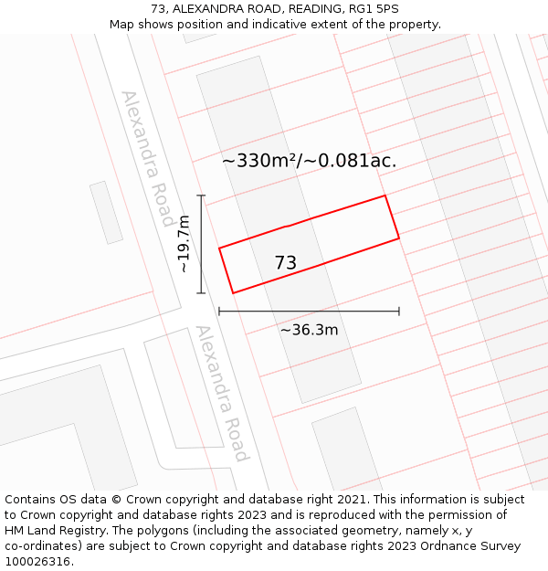 73, ALEXANDRA ROAD, READING, RG1 5PS: Plot and title map