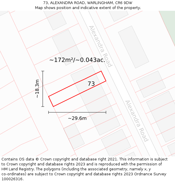 73, ALEXANDRA ROAD, WARLINGHAM, CR6 9DW: Plot and title map