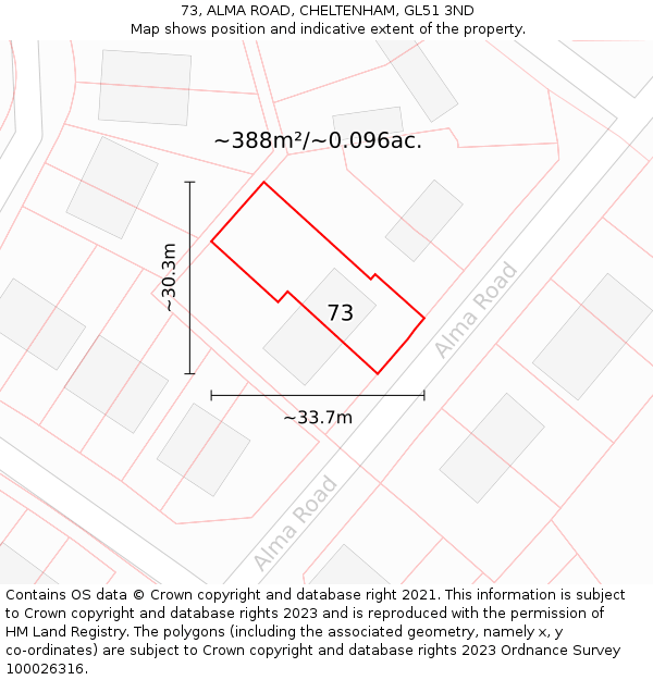 73, ALMA ROAD, CHELTENHAM, GL51 3ND: Plot and title map