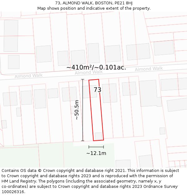 73, ALMOND WALK, BOSTON, PE21 8HJ: Plot and title map