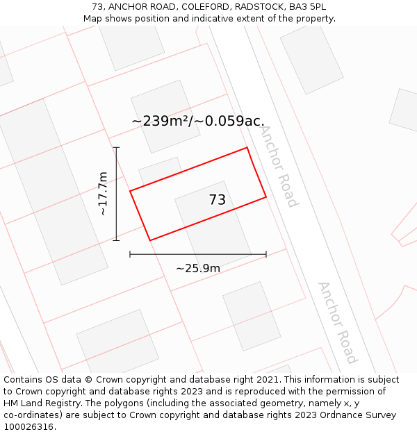 73, ANCHOR ROAD, COLEFORD, RADSTOCK, BA3 5PL: Plot and title map