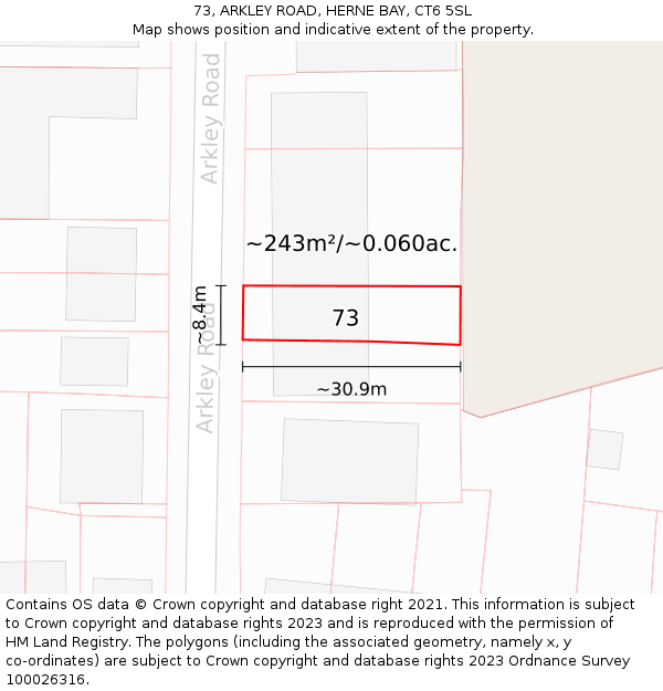 73, ARKLEY ROAD, HERNE BAY, CT6 5SL: Plot and title map