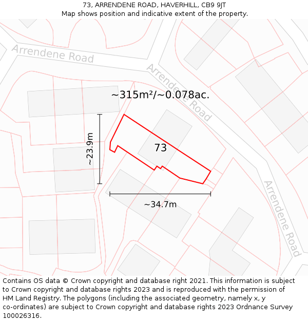 73, ARRENDENE ROAD, HAVERHILL, CB9 9JT: Plot and title map