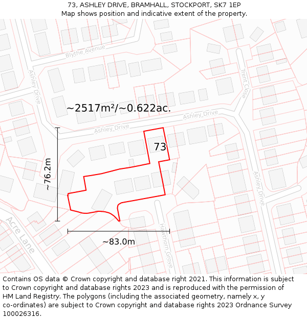 73, ASHLEY DRIVE, BRAMHALL, STOCKPORT, SK7 1EP: Plot and title map
